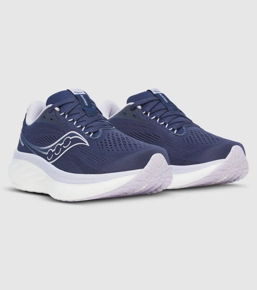 Saucony Women's Ride 18 Sneaker, Navy/Aster, US 7/ EU 38 Saucony