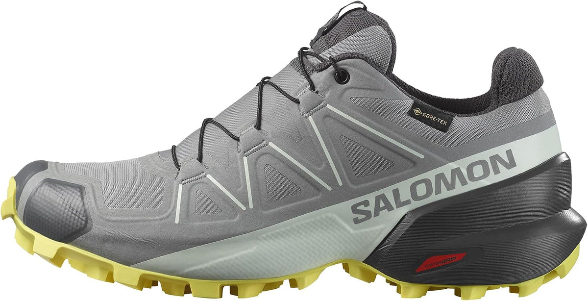 Salomon Women's Speedcross 5 GTX trail running and hiking shoe, Sharkskin/Clearly Aqua/Sunny Lime, 6.5 US Salomon
