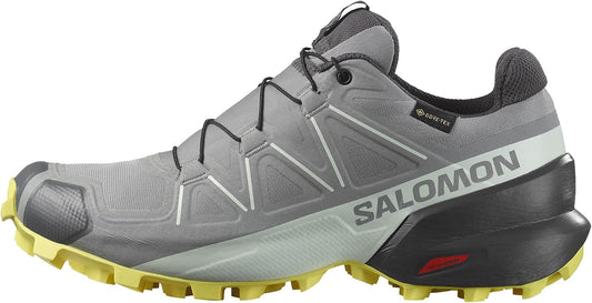 Salomon Women's Speedcross 5 GTX trail running and hiking shoe, Sharkskin/Clearly Aqua/Sunny Lime, 6.5 US Salomon