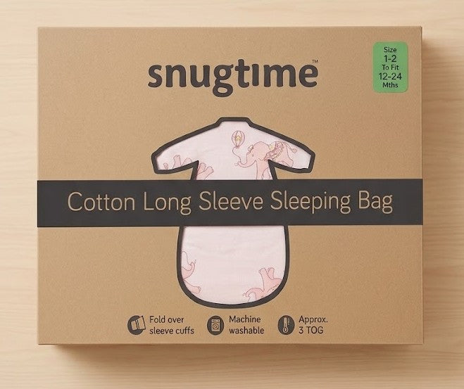 Snugtime Long Sleeve Padded Sleeping Bag- Size 1-2 -12-24 Mths Snugtime
