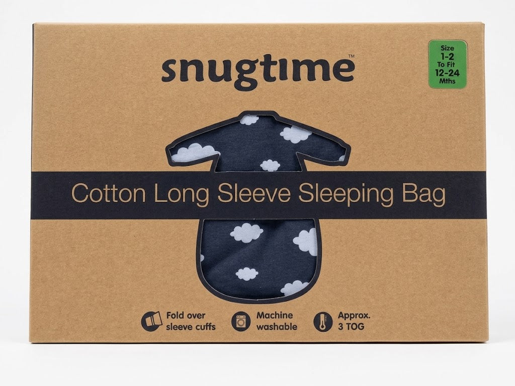 Snugtime Long Sleeve Padded Sleeping Bag - Cloud-Size 1-2 -12 -24 Mths Snugtime