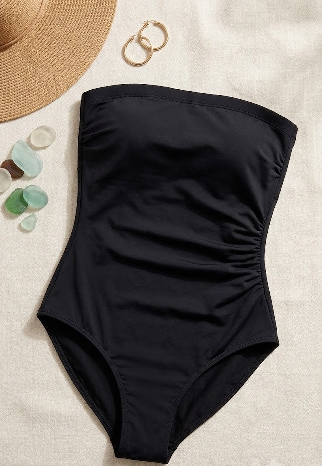 Miraclesuit Women's Swimwear Long Torso Solid Avanti Bandeau Underwire Bra One Piece Swimsuit with Removable Straps Miraclesuit