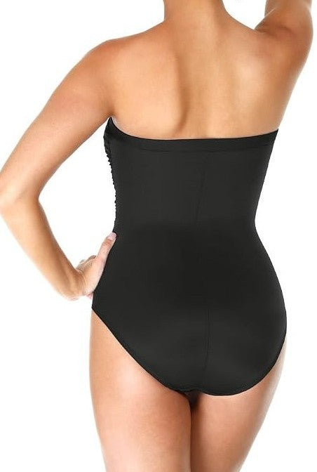 Miraclesuit Women's Swimwear Long Torso Solid Avanti Bandeau Underwire Bra One Piece Swimsuit with Removable Straps Miraclesuit