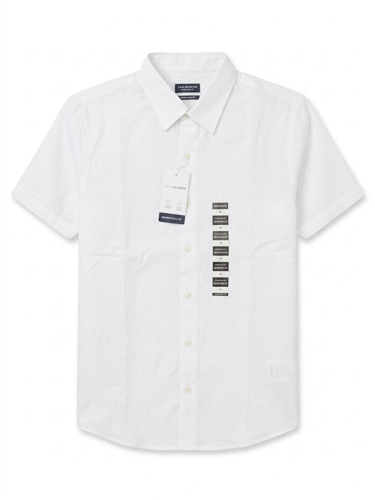 Van Heusen Never Tuck Dress Button Up Short Sleeve Shirt- White Mr Bargain