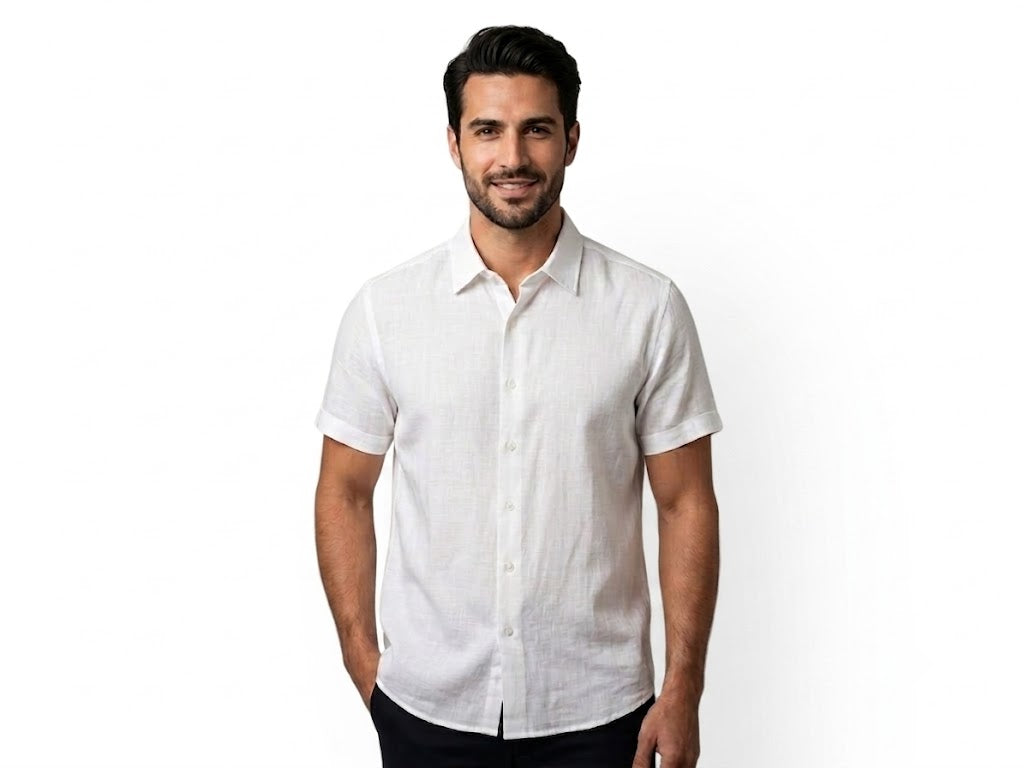 Van Heusen Never Tuck Dress Button Up Short Sleeve Shirt- White Mr Bargain