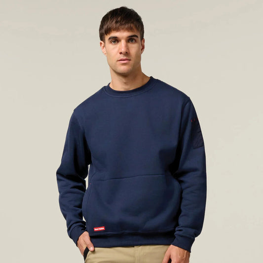 Hard Yakka Men's Foundations Brushed Fleece Crew Neck Jumper, Navy, 4X-Large hard yakka