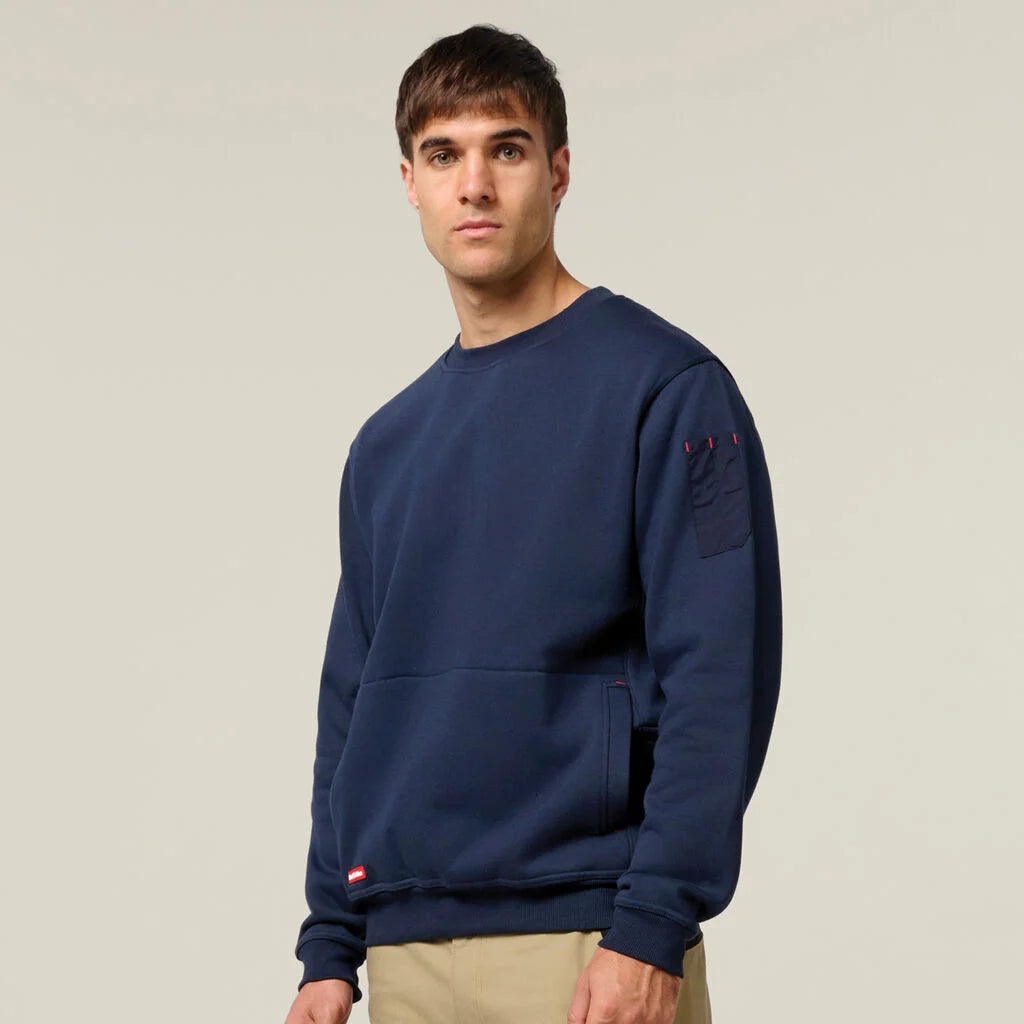 Hard Yakka Men's Foundations Brushed Fleece Crew Neck Jumper, Navy, 4X-Large hard yakka